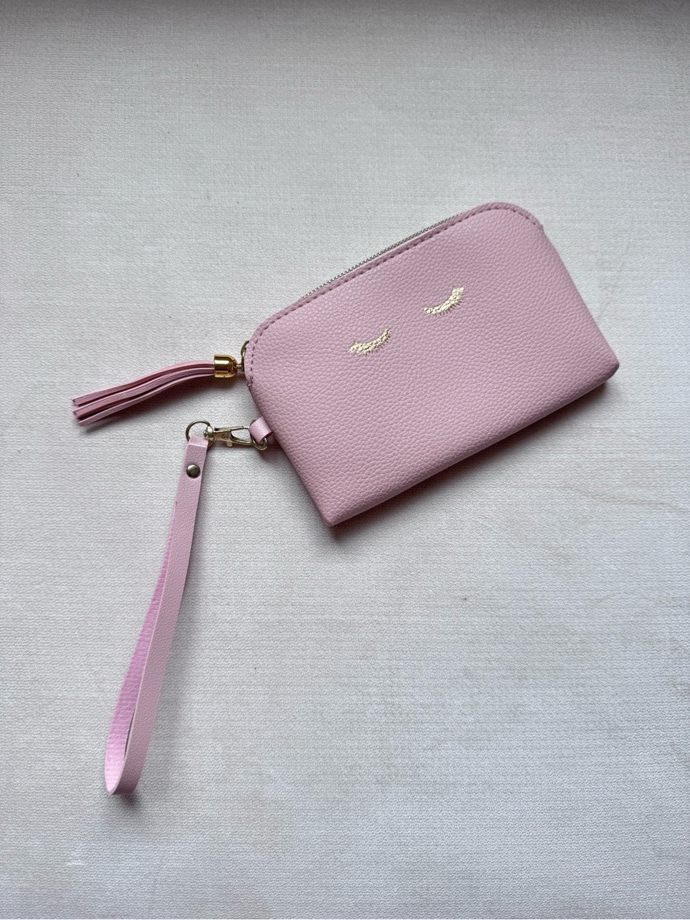 Pink Wristlet Wallet with Tassel and Gold Accent